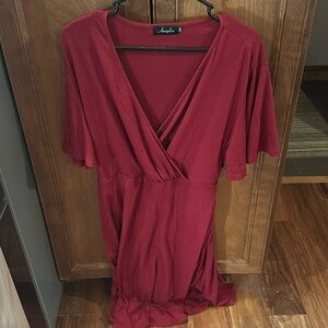 Red Faux Wrap Dress